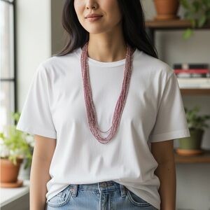 LOFT Multi-Strand Dusty Rose Beaded Necklace